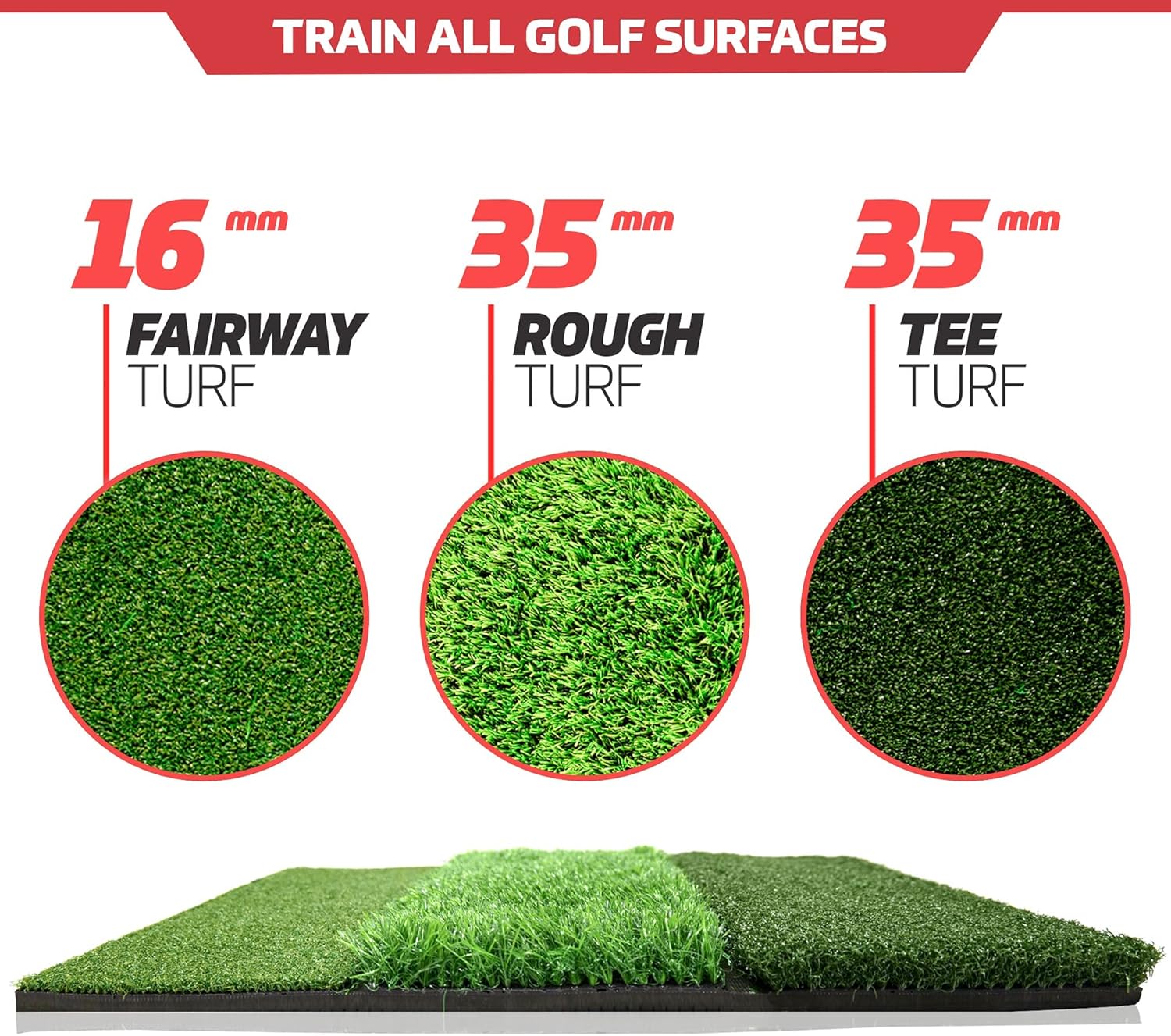 PowerNet Golf Hitting Mat, Artificial Tri-Turf Grass, 25" x 16" Hitting Space