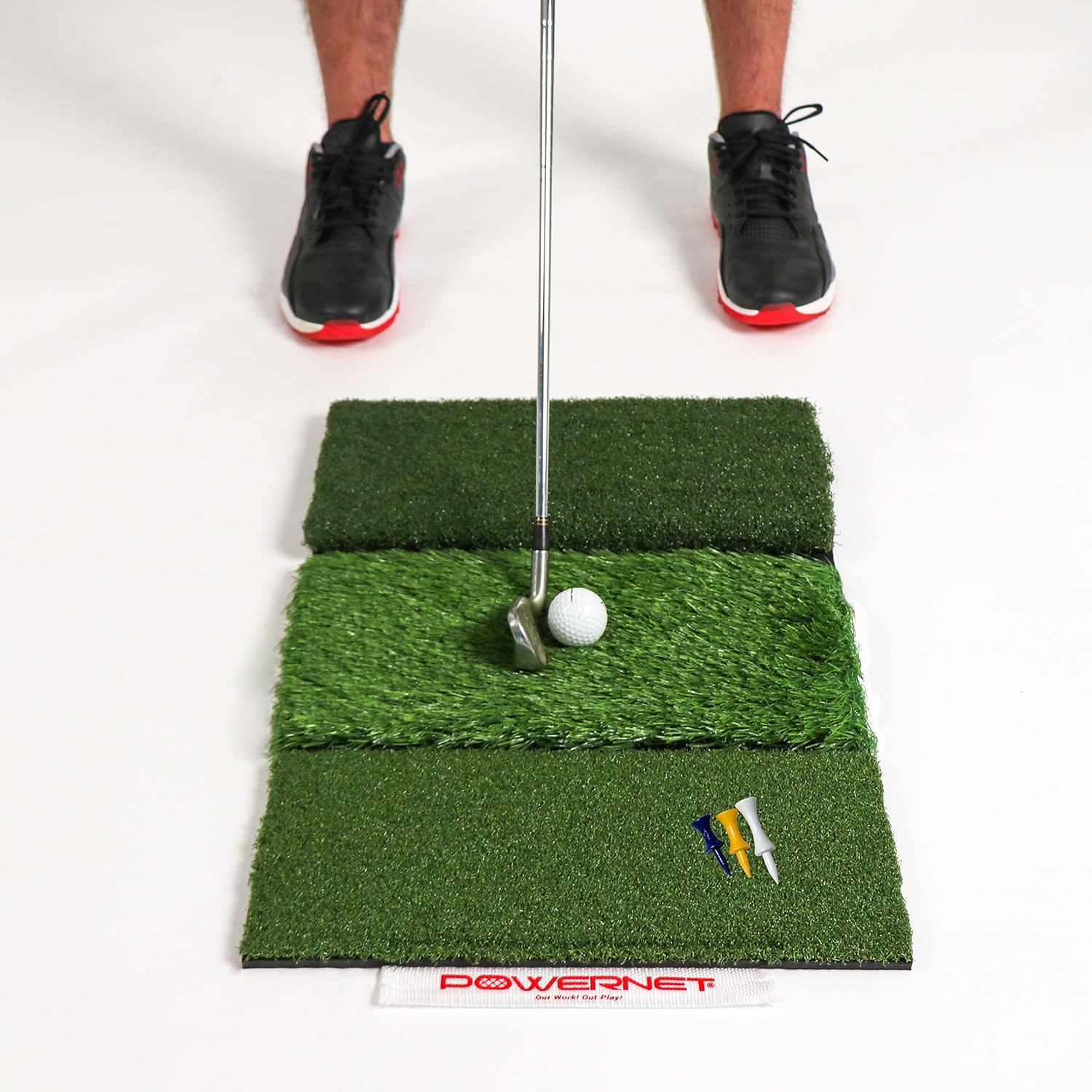 PowerNet Golf Hitting Mat, Artificial Tri-Turf Grass, 25" x 16" Hitting Space