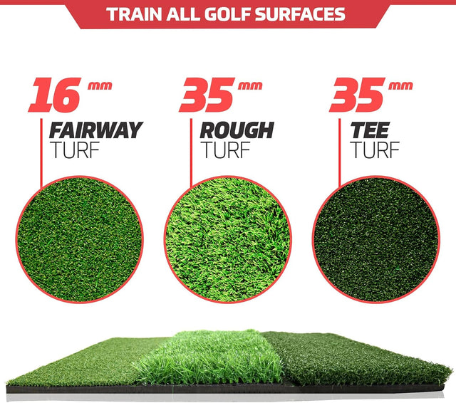 PowerNet Golf Hitting Mat, Artificial Tri-Turf Grass, 25" x 16" Hitting Space